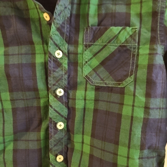 Boy's green/blue plaid button down, sz 8 - Picture 2 of 3
